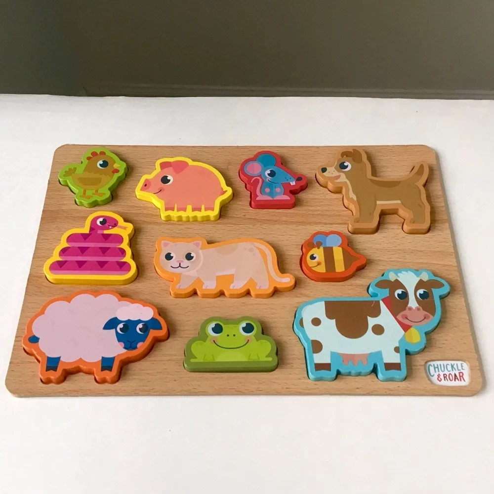 Chuckle & Roar Wooden Puzzle 10 Colorful Animal Pieces for Kids Children